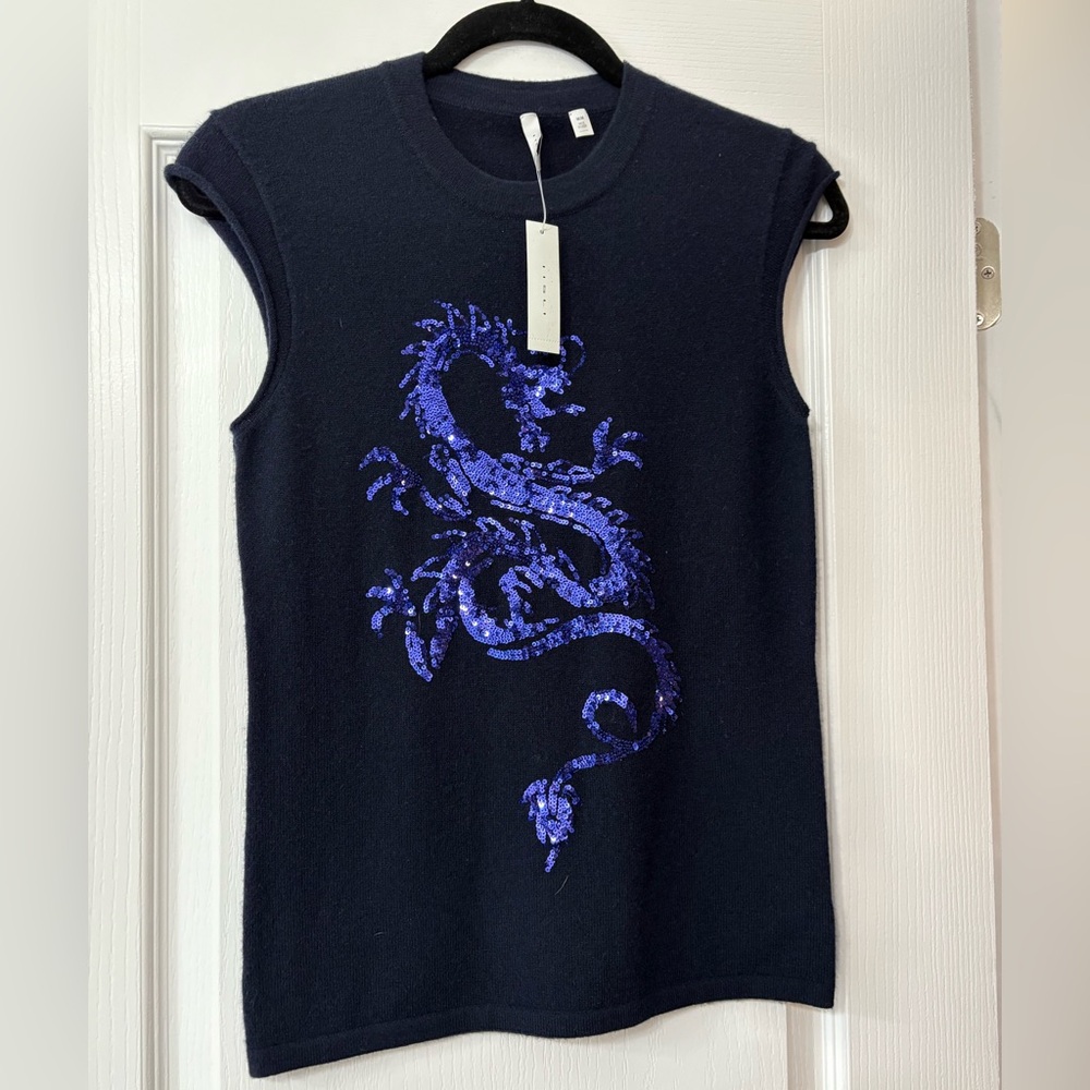NWT Isla navy cashmere sweater with dragon